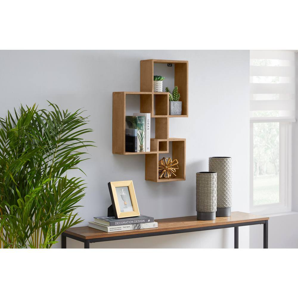 StyleWell Antique Brown Wood Wall Shelf (17 in. W x 28 in. H)