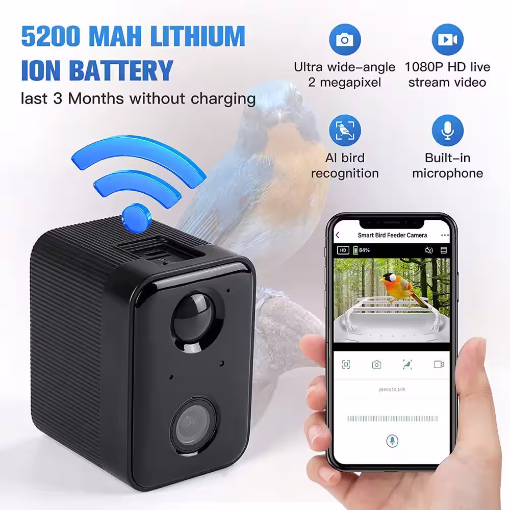 None Smart Bird Feeder with Solar Roof, 1080P HD Camera, AI Identify Bird Species, Wi-Fi Connection (Include 16G SD Card)