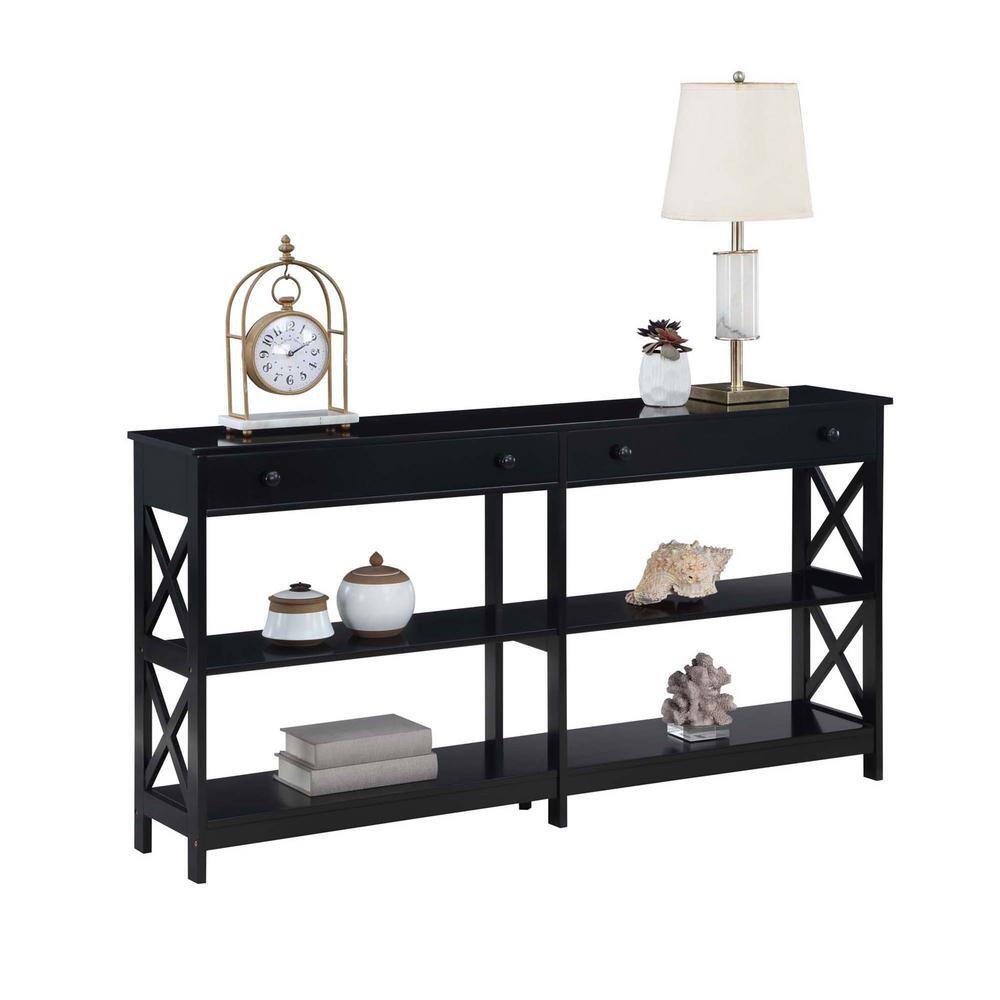 Convenience Concepts Oxford 60 in. Black Standard Height Rectangle Wood Console Table with 2 Drawers and Shelves