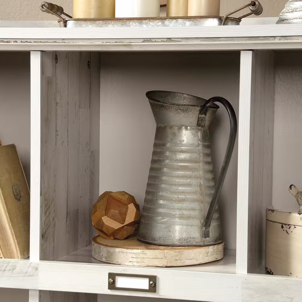 SAUDER 47.5 in. White Plank Faux Wood 11-shelf Standard Bookcase with Cubes