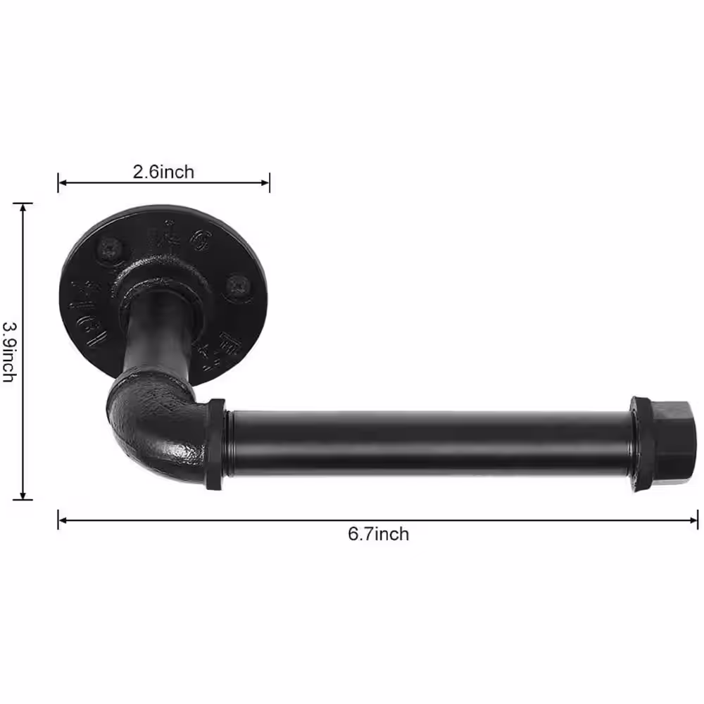 Oumilen Pipe Toilet Paper Holder, Rustic Iron Roll Tissue Wall Mounted Paper Holder Towel Racks with Hardware, Black
