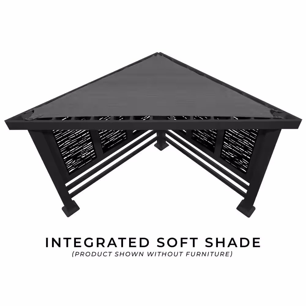 Backyard Discovery Glendale 8 ft. x 8 ft. Black Steel Modern Cabana Pergola with Conversation Seating in Indigo