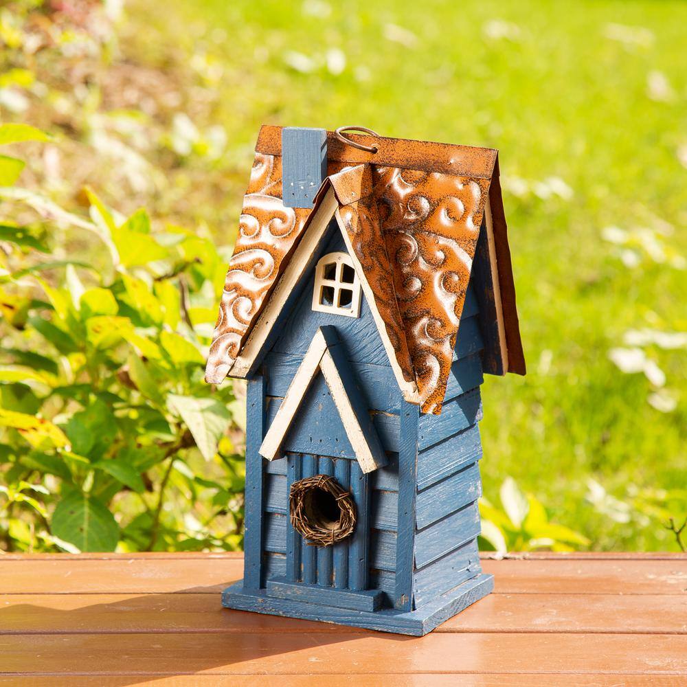 Glitzhome 12 in. H Distressed Solid Wood Birdhouse