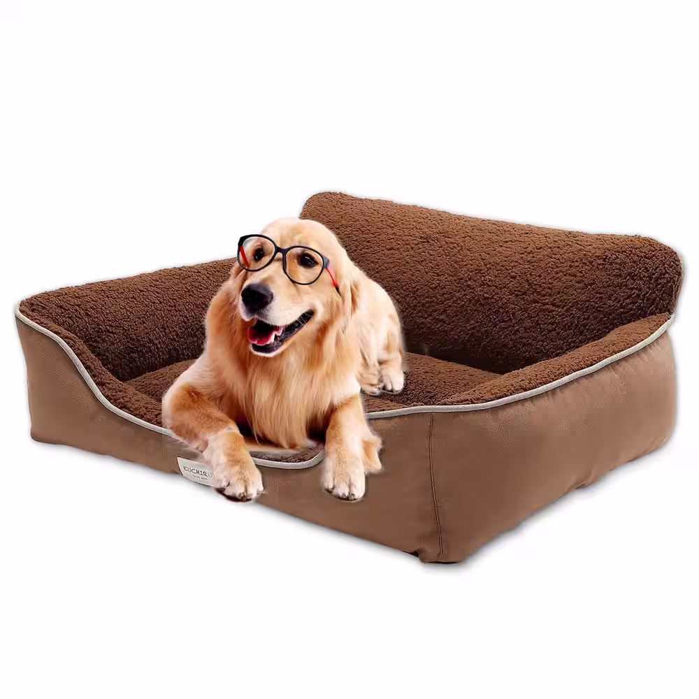 None Washable Large Brown Dog Bed With Bloster