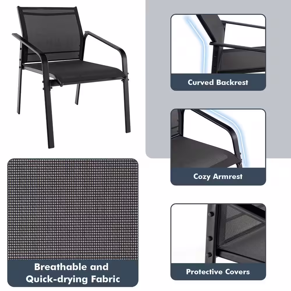 Costway 4-Piece Metal Patio Conversation Set Loveseat Sofas Armrest Glass Table Deck Black