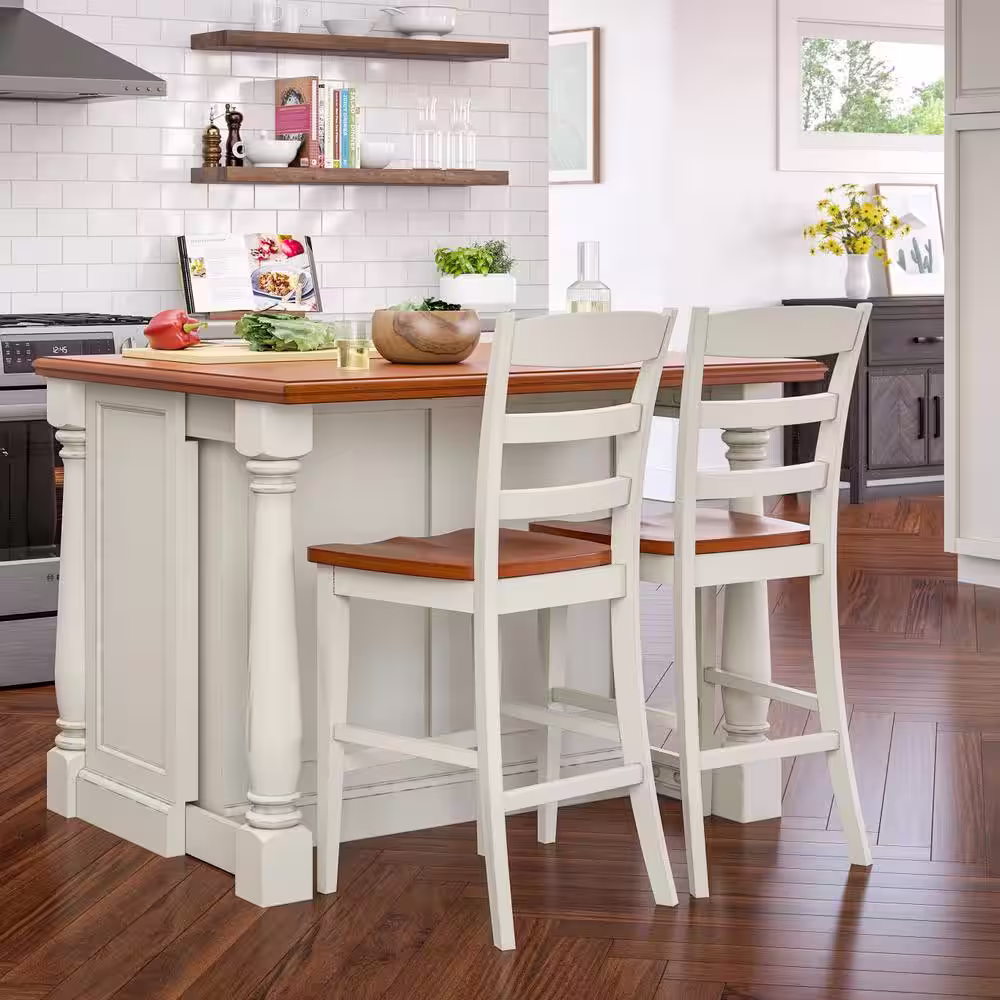 HOMESTYLES Monarch White Kitchen Island With Seating