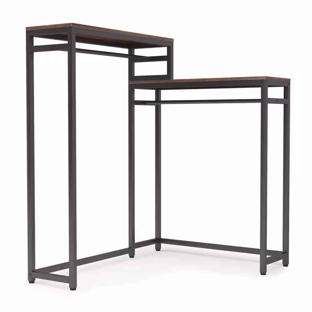 None Carmalita Rustic Brown Freestanding Garment Rack Closet Organizer with Double Hanging Rod and Storage Shelves