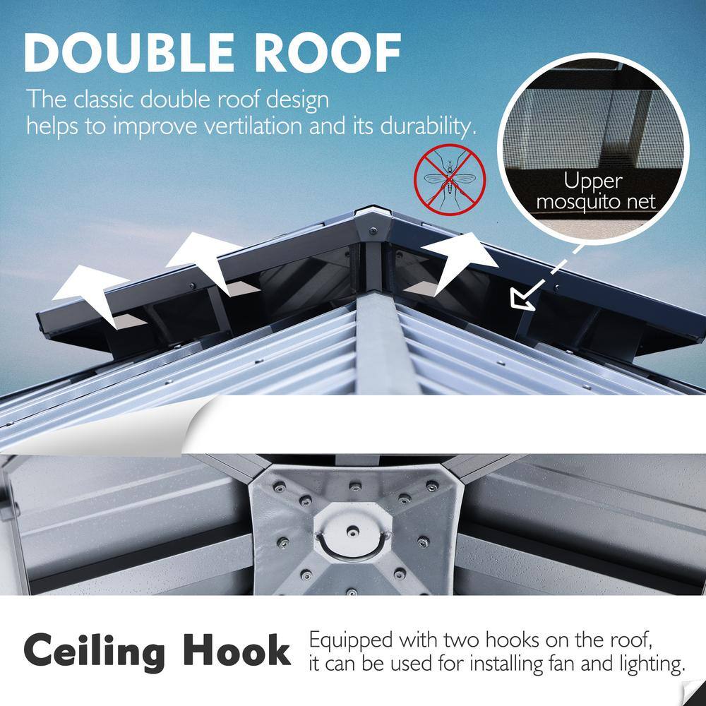 KOZYARD Rosana 10 ft. x 10 ft. Aluminum Gazebo with Galvanized Steel Roof Panels and Mosquito Netting