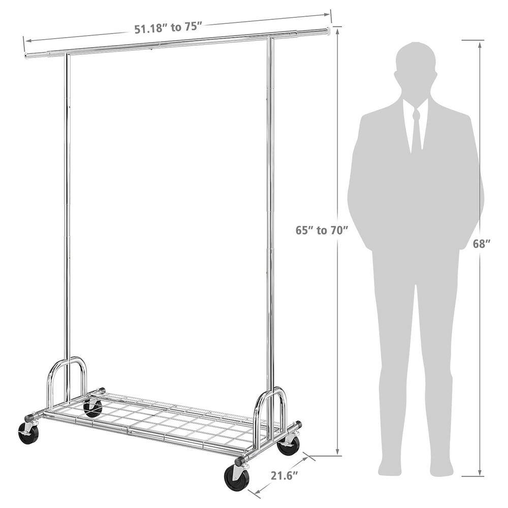 None Chrome Metal Adjustable Garment Clothes Rack 51 in. W x 70 in. H