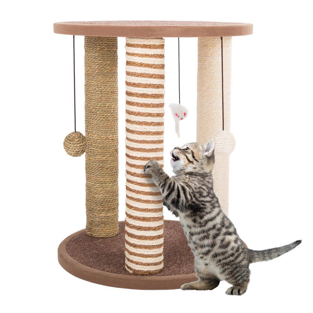 Petmaker Tan and Cream 3 Pole Cat Scratching Post with Perch