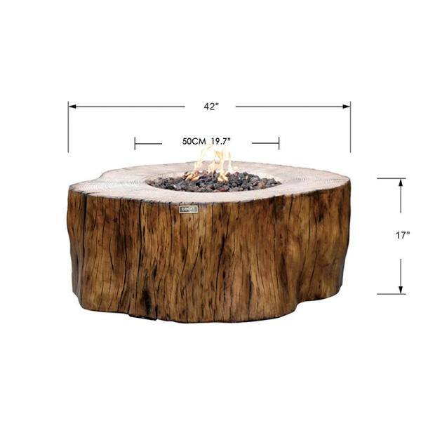 Elementi Manchester 42 in. x 39 in. x 17 in. Irregular Round Concrete Propane Fire Pit Table in Redwood
