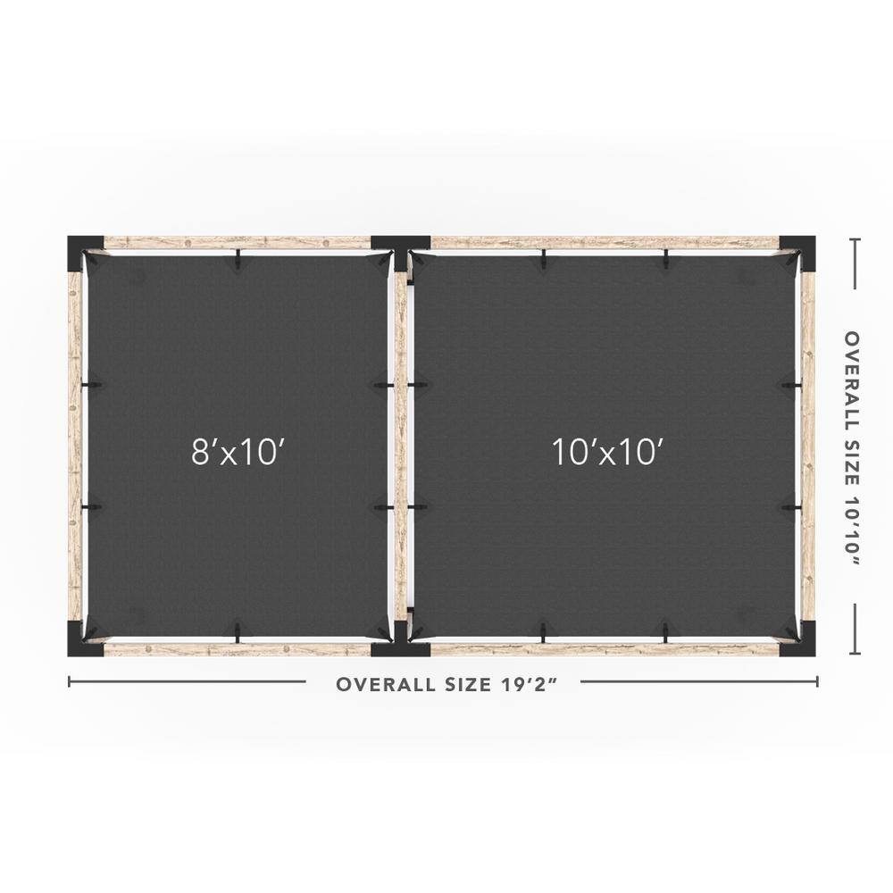 TOJA GRID 10 ft. L x 18 ft. W Double Pergola Kit with 2 Crimson Shade Sails, for 4x4 Wood