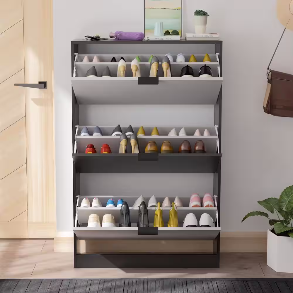 None 31.5 in. W x 49.2 in. H Wood Adjustable Shoe Storage Cabinet Fits up to 30-Shoes for Entryway Hallway