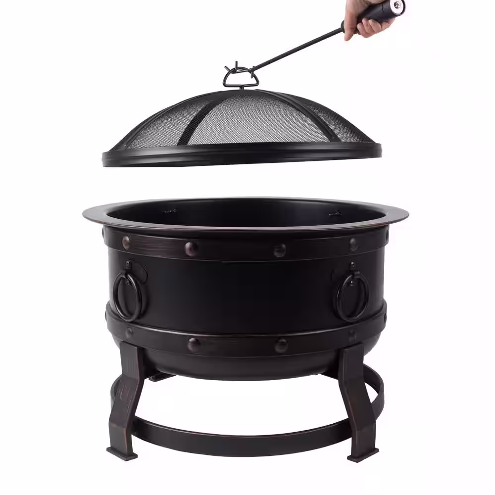 Pleasant Hearth Killian 28 in. Round Steel Fire Pit in Rubbed Bronze with Cooking Grid