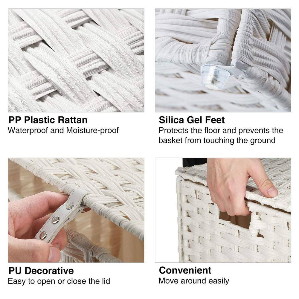 None 110L Rattan Laundry Basket Hamper with 2 Removable Liner Bags White