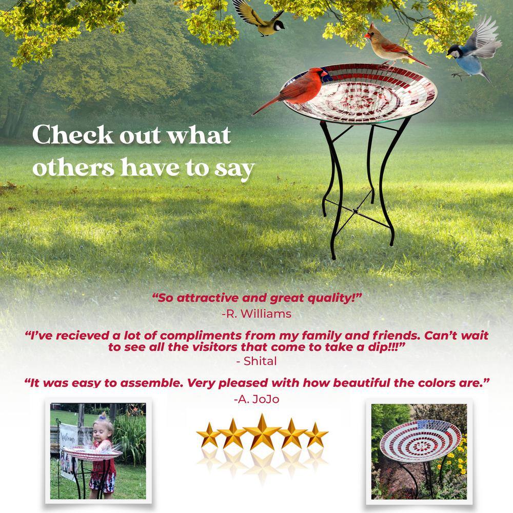 None American Flag Themed Glass Birdbath