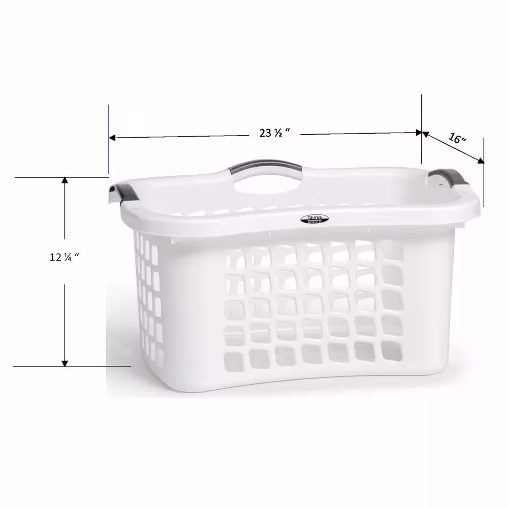 Taurus White Plastic Laundry Basket with Comfort Grip Handles