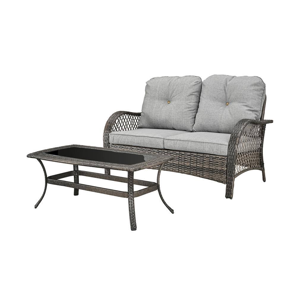 Patio Festival 5-Piece Wicker Patio Conversation Set with Gray Cushions