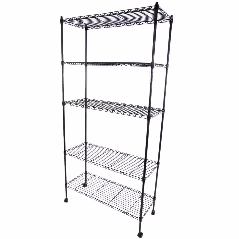 None Black 5-Tier Metal Freestanding Garage Storage Shelving Unit with Wheels (13.78 in. W x 65 in. H x 35.43 in. D)