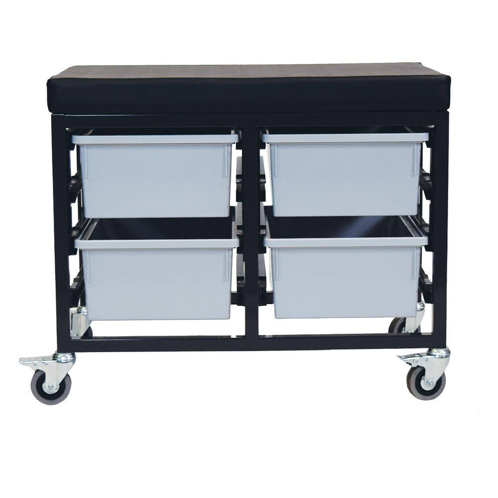 None StorBenchSeat With Cushioned Seat and 6 Storsystem Trays and Bins-Gray