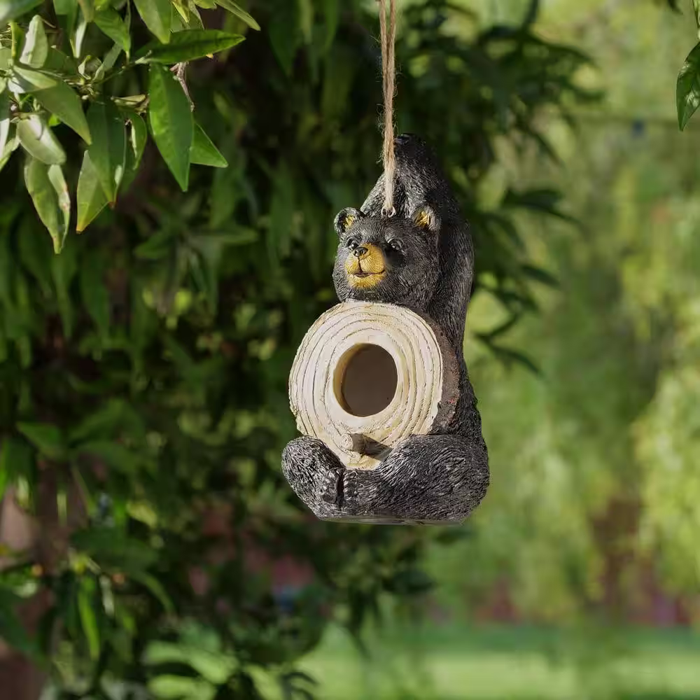 Alpine Corporation 10 in. Tall Outdoor Bear Shaped Hanging Birdhouse and Perch