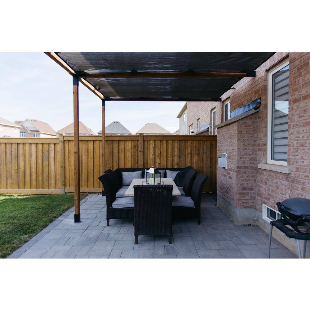 TOJA GRID 8 ft. L x 16 ft. W Double Wall Mount Pergola Kit with 2 Denim Shade Sails, 4x4 Wood