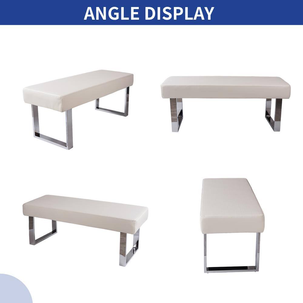 None Modern White Dining Bench Backless with Metal Legs 55.1 in. (White)