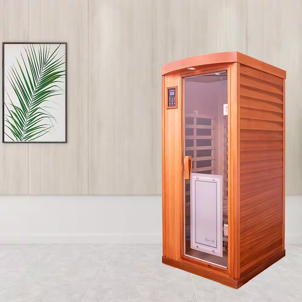 Whatseaso One-Person red cedar far infrared Sauna room 50HZ/120V with Control system & Bluetooth audio system & LED lights