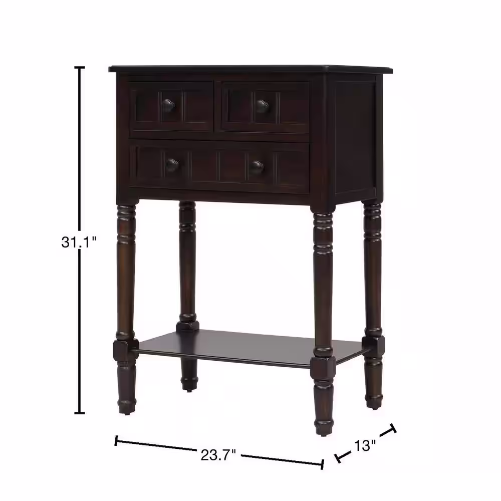 Harper & Bright Designs 24 in. Espresso Standard Rectangle Wood Console Table with 3-Drawers