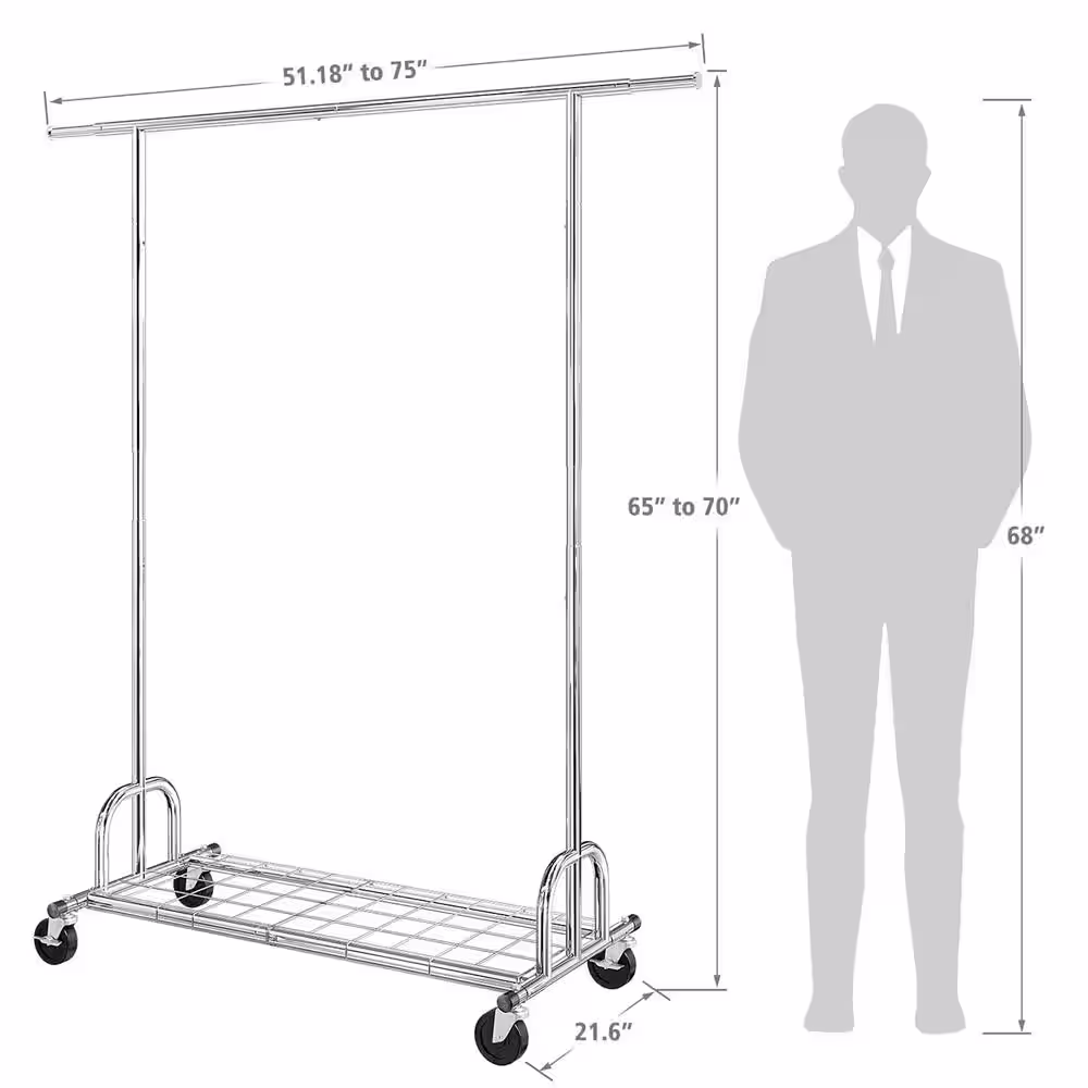 None Chrome Metal Garment Clothes Rack 51 in. W x 70 in. H