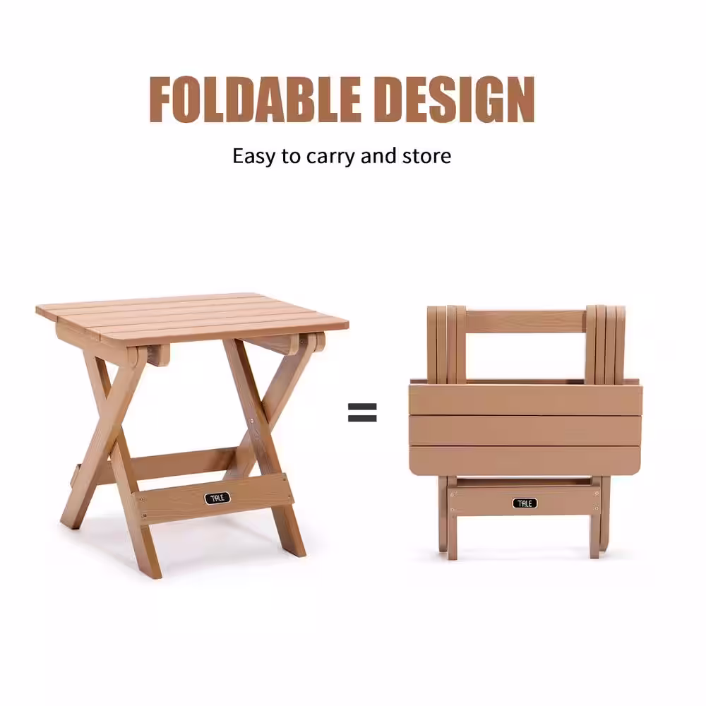 None Brown Square Plastic All-Weather and Fade-Resistant Wood Picnic Table with Fold Function