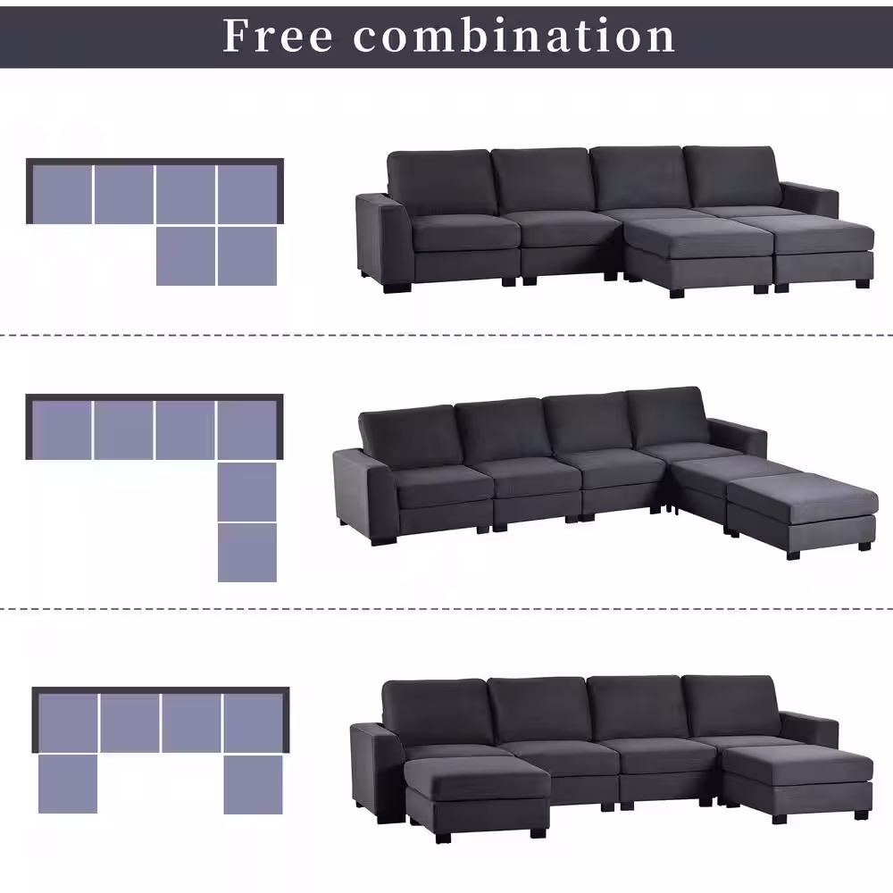 Harper & Bright Designs 130.7 in. W Square Arm 3-Piece Polyester U-Shaped Modern Sectional Sofa in Gray