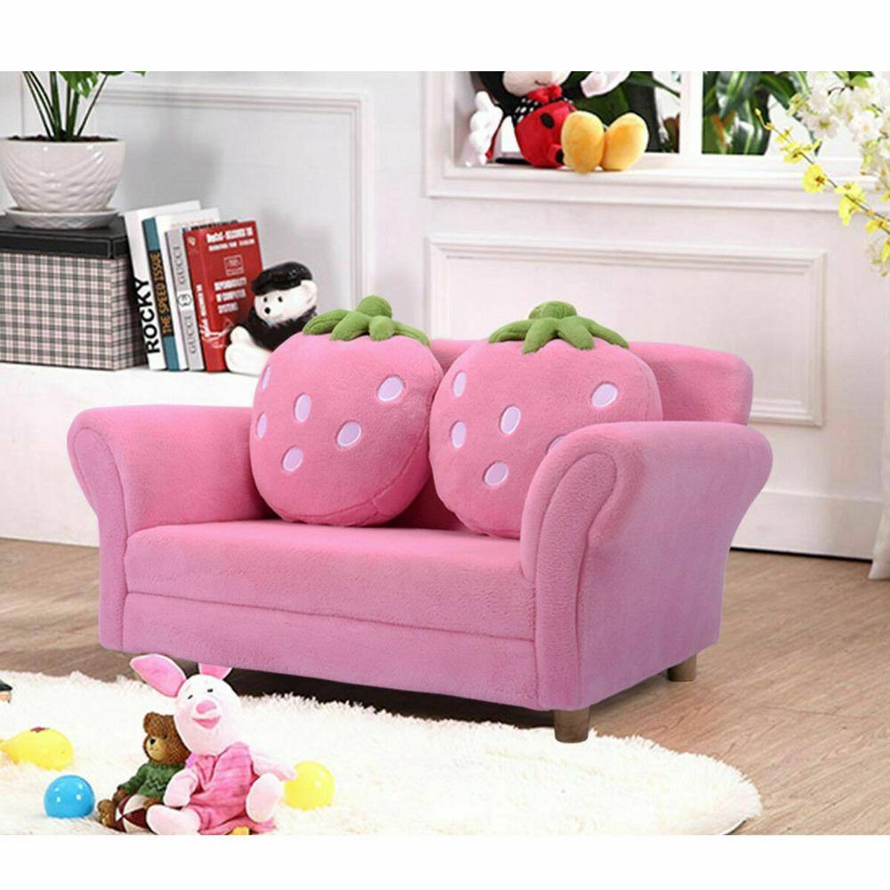Boyel Living Pink Kids Strawberry Armrest Chair Sofa with Cushions