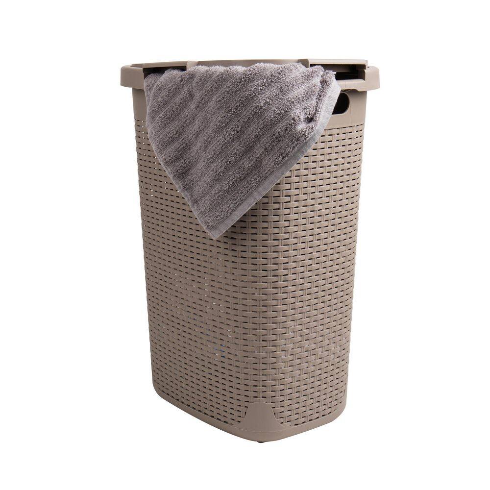Mind Reader Basket Collection, Plastic Slim Laundry Hamper, 60 Liter (15kg/33lbs) Capacity, Attached Hinged Lid, Set of 2, Tan
