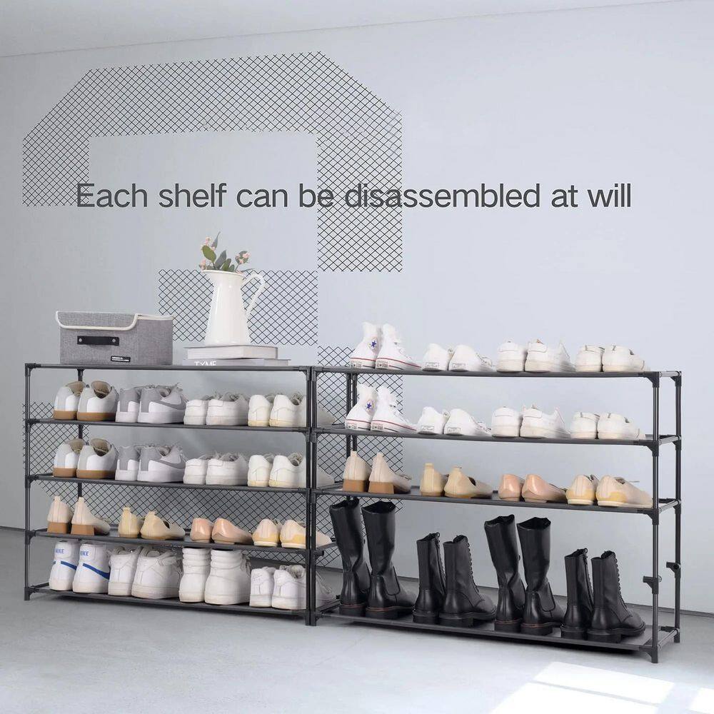 None 59.5 in. H 45-Pair 10-Tier Gray Metal Shoe Rack