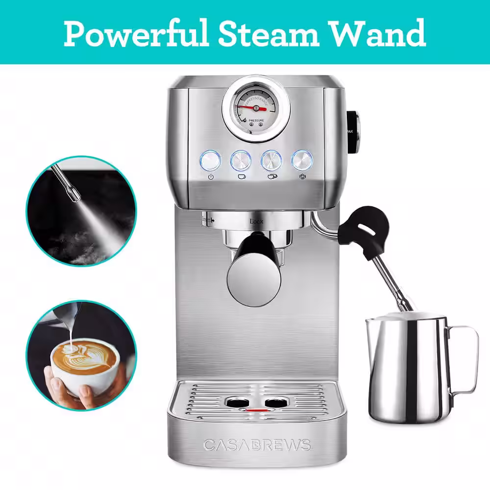 CASABREWS 3700-Gense 20-Cups Sliver Stainless Steel Espresso Machine with Powerful Steam Wand