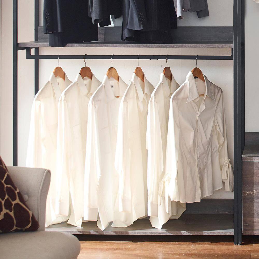 None Monica 143 in. W Rustic Gray Walk-in Wood Closet System