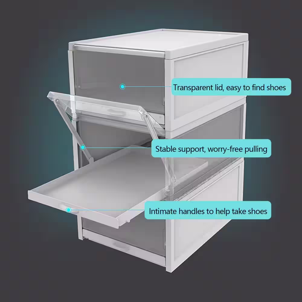 None 3-Pair White Plastic Shoe Boxes