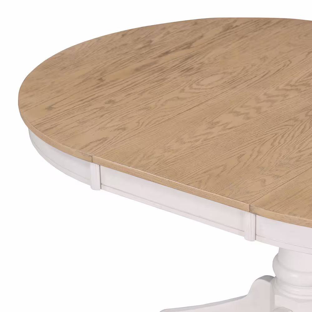 Harper & Bright Designs Retro 5-Piece Off White Wood Top Extendable Round Dining Table Set with 4-Upholstered Chairs