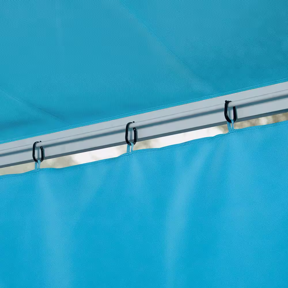 None 10 ft. x 10 ft. White Steel Patio Arched Pergola with Blue Shade Canopy and Curtains