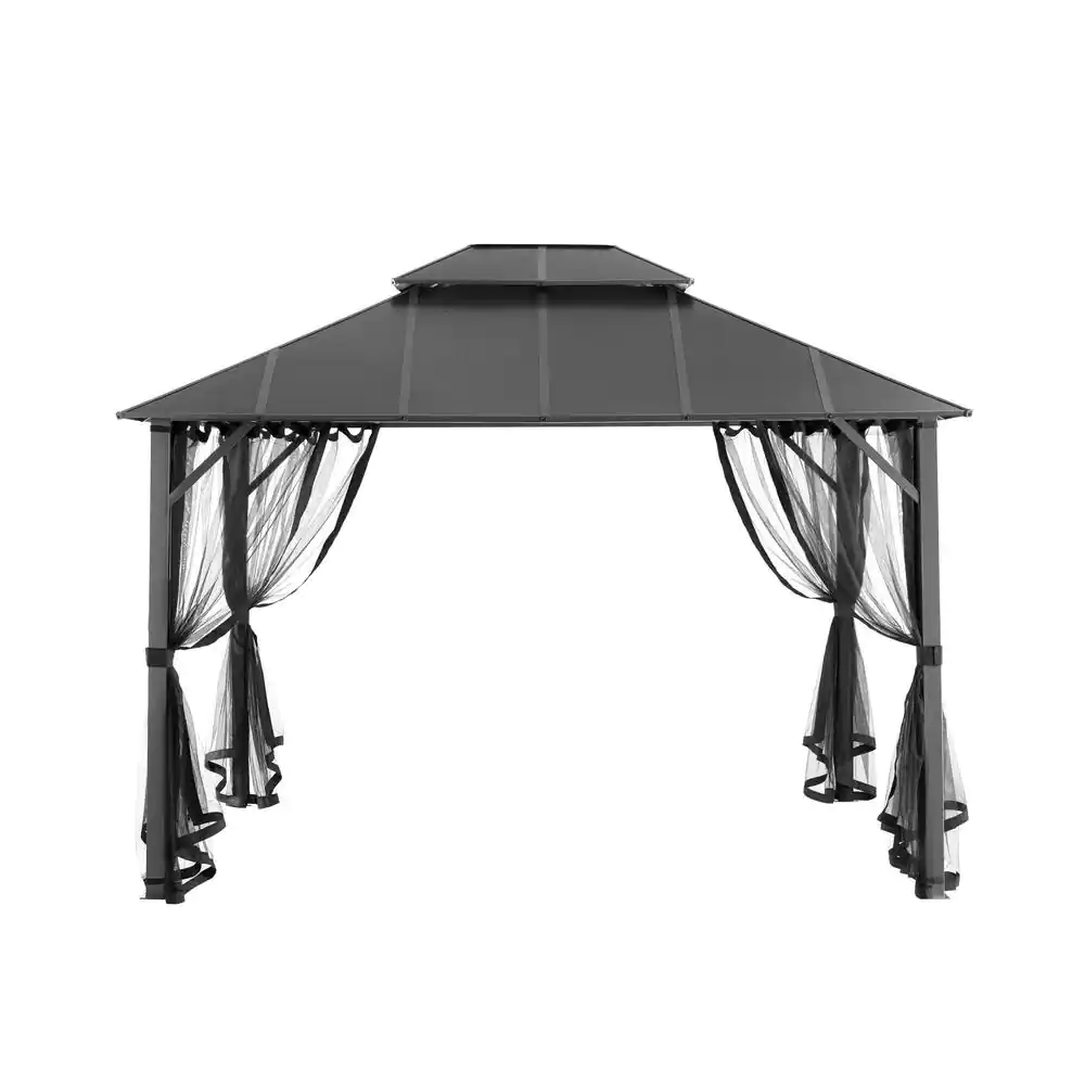 Hampton Bay Parksbury 10 ft. x 12 ft. Antique Pewter Hard Top Gazebo