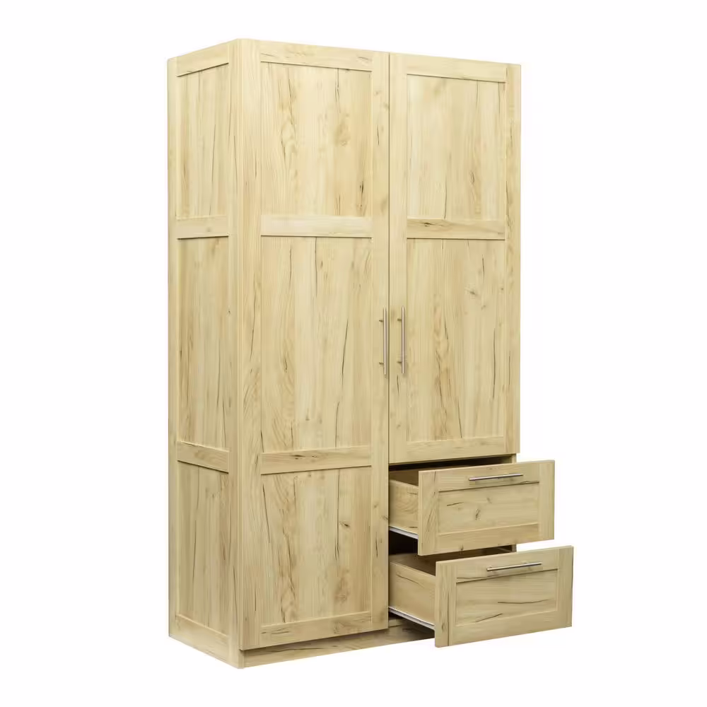 None Oak Simple Wooden Armoire with 2 Drawers and 5 Storage Spaces( H 71 in. X W 40 in. X 20 in. D)