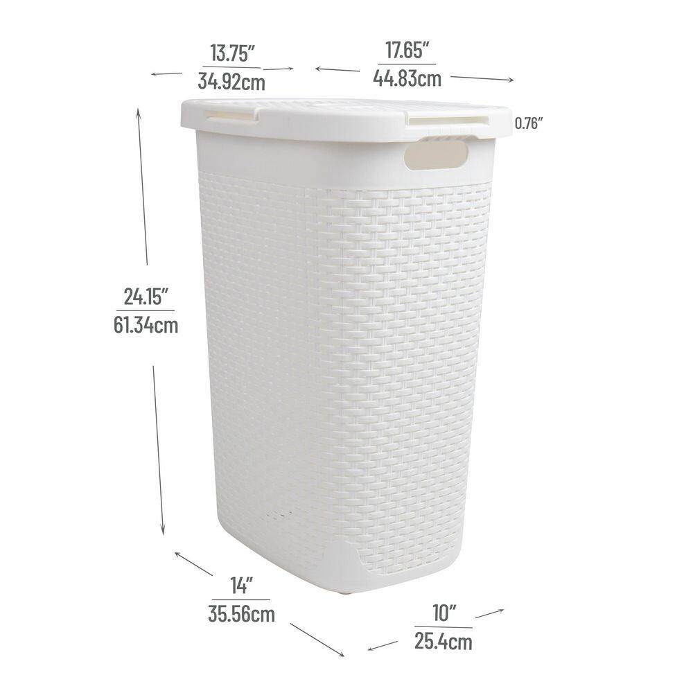 Mind Reader Basket Collection, Plastic Slim Laundry Hamper, 60 Liter (15kg/33lbs) Capacity, Attached Hinged Lid, Set of 2, White