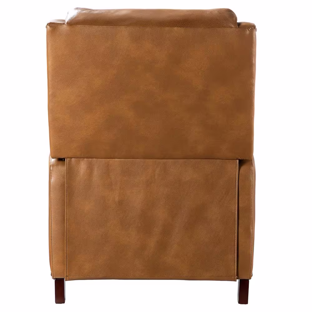 JAYDEN CREATION Hyde Modern Retro Camel Genuine Leather Wingback Recliner Upholstery Armchair With Nail Head Trim