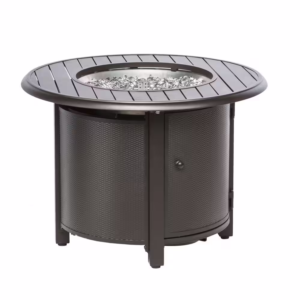 Alfresco Bay Ridge 36 in. x 25 in. Round Aluminum Propane Gas Fire Pit Table with Glacier Ice Firebeads