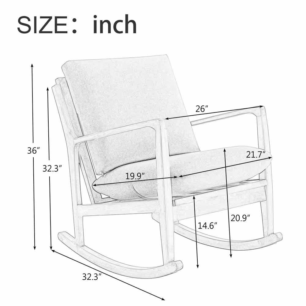 None Beige Solid Wood Rocking Chair Linen Fabric Upholstered Arm Accent Chair