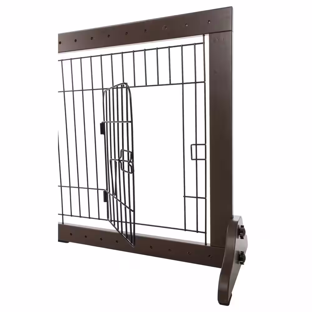 TRIXIE Adjustable Freestanding Pet Gate : Width Expands 40 in. to 71 in. : Lightweight : Brown