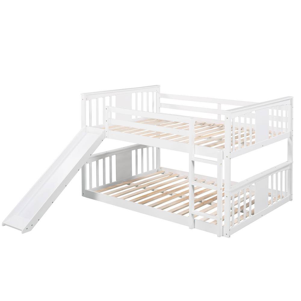 Harper & Bright Designs White Full Over Wooden Bunk Bed with Slide and Ladder