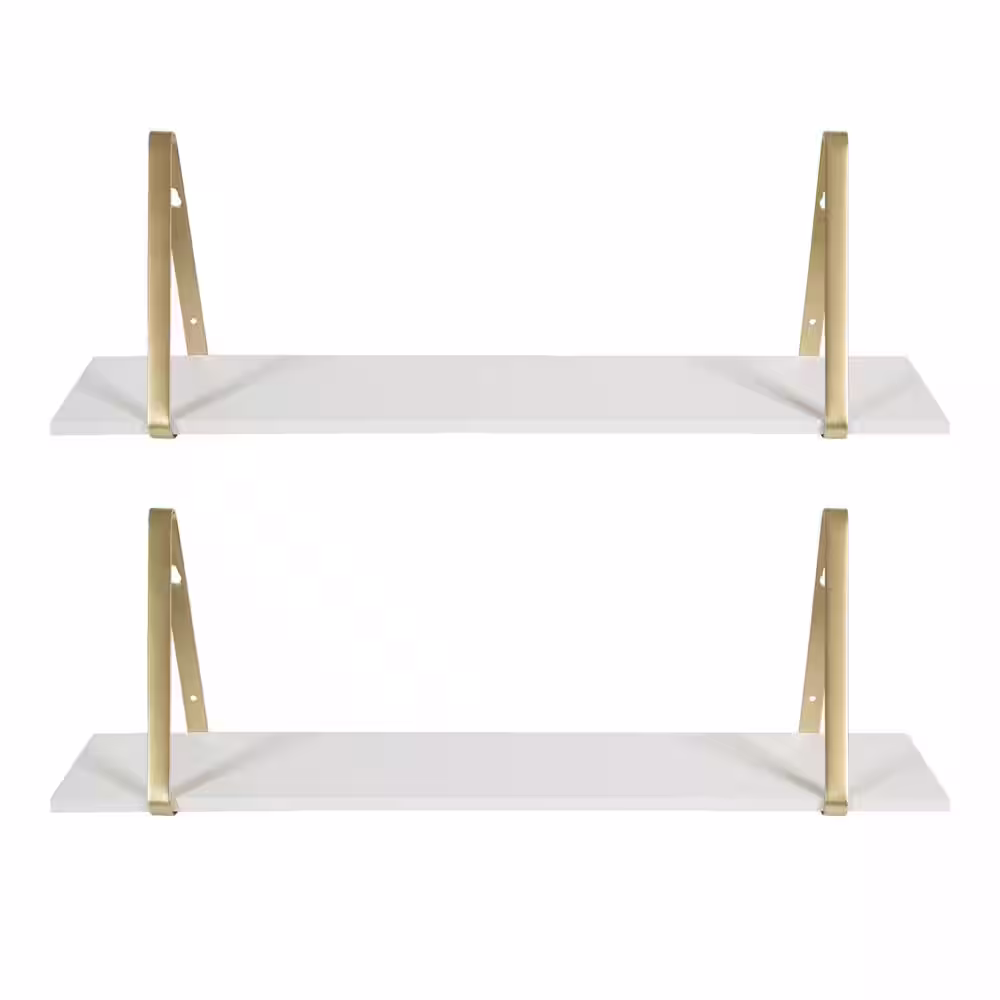 Kate and Laurel Soloman 28 in. x 8 in. x 7 in. White/Gold Decorative Wall Shelf