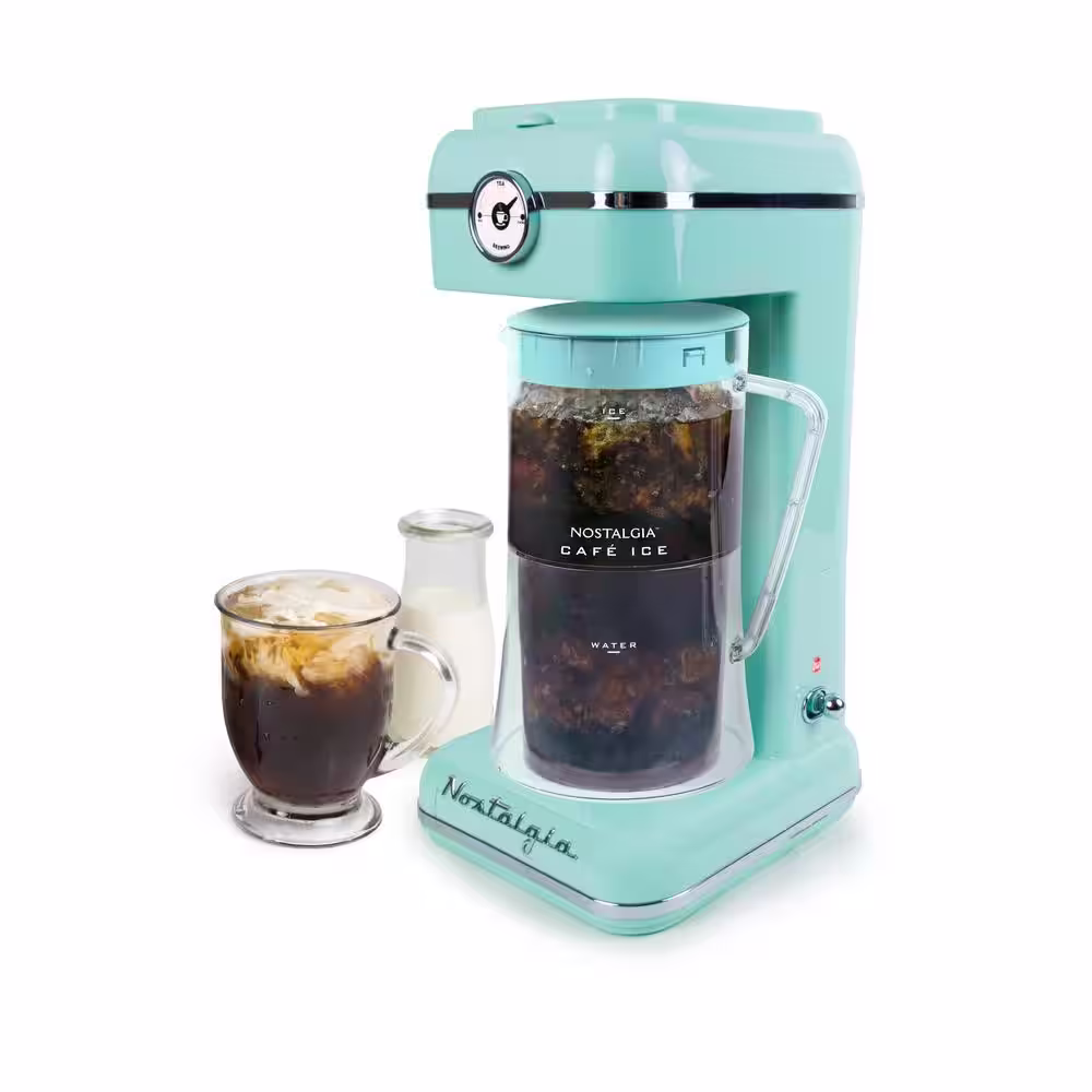 Nostalgia CLIT3PLSAQ 12 Cup Classic Retro 3 qt. Iced Brew Tea and Drip Coffee Maker with Plastic Pitcher, Aqua
